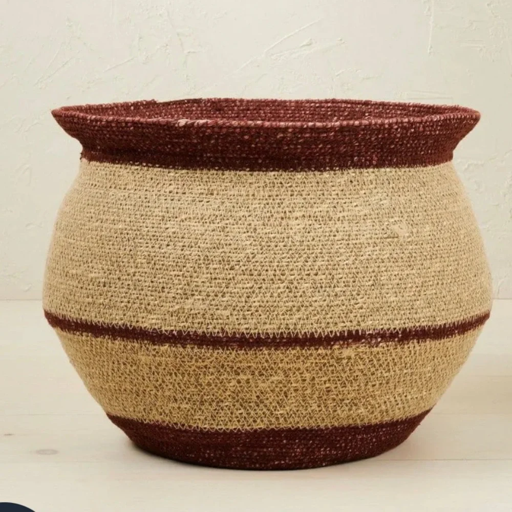 Opalhouse Natural and Burgundy Woven Storage Basket
